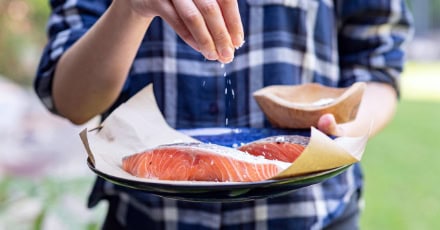 Wild crispy skin salmon with white bean and coriander puree - Step 1