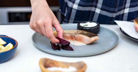 Wild crispy skin salmon with white bean and coriander puree - Step 6