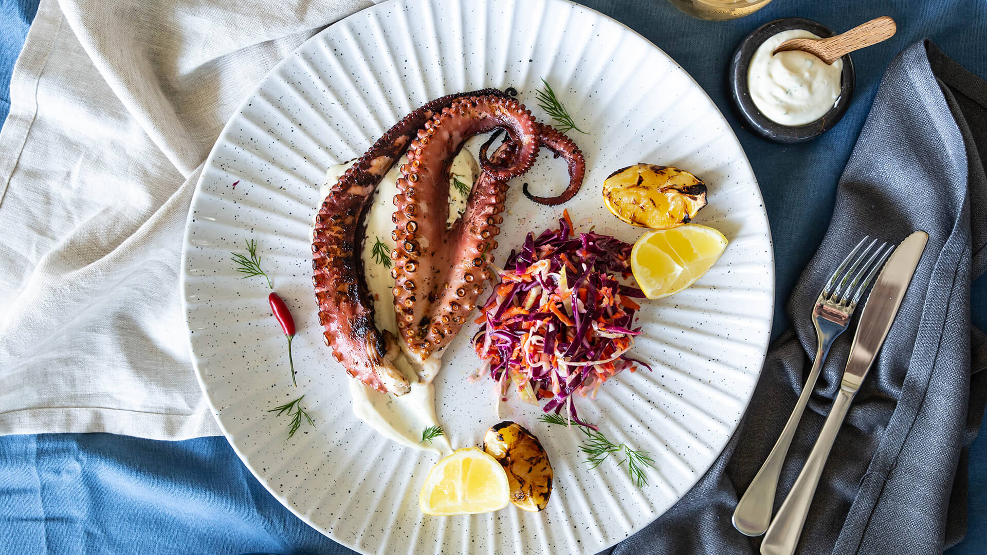 Wild chargrilled Western Australian octopus with slaw