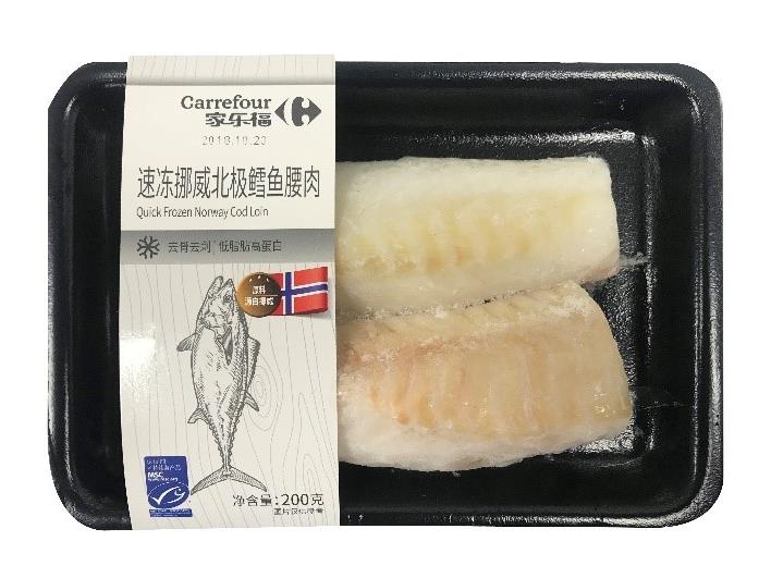 Packaged fish with Carrefour and MSC China labelling