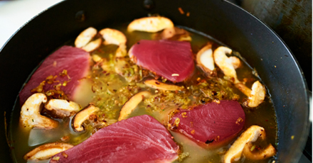 Tuna with mushrooms and Laoganma Sauce