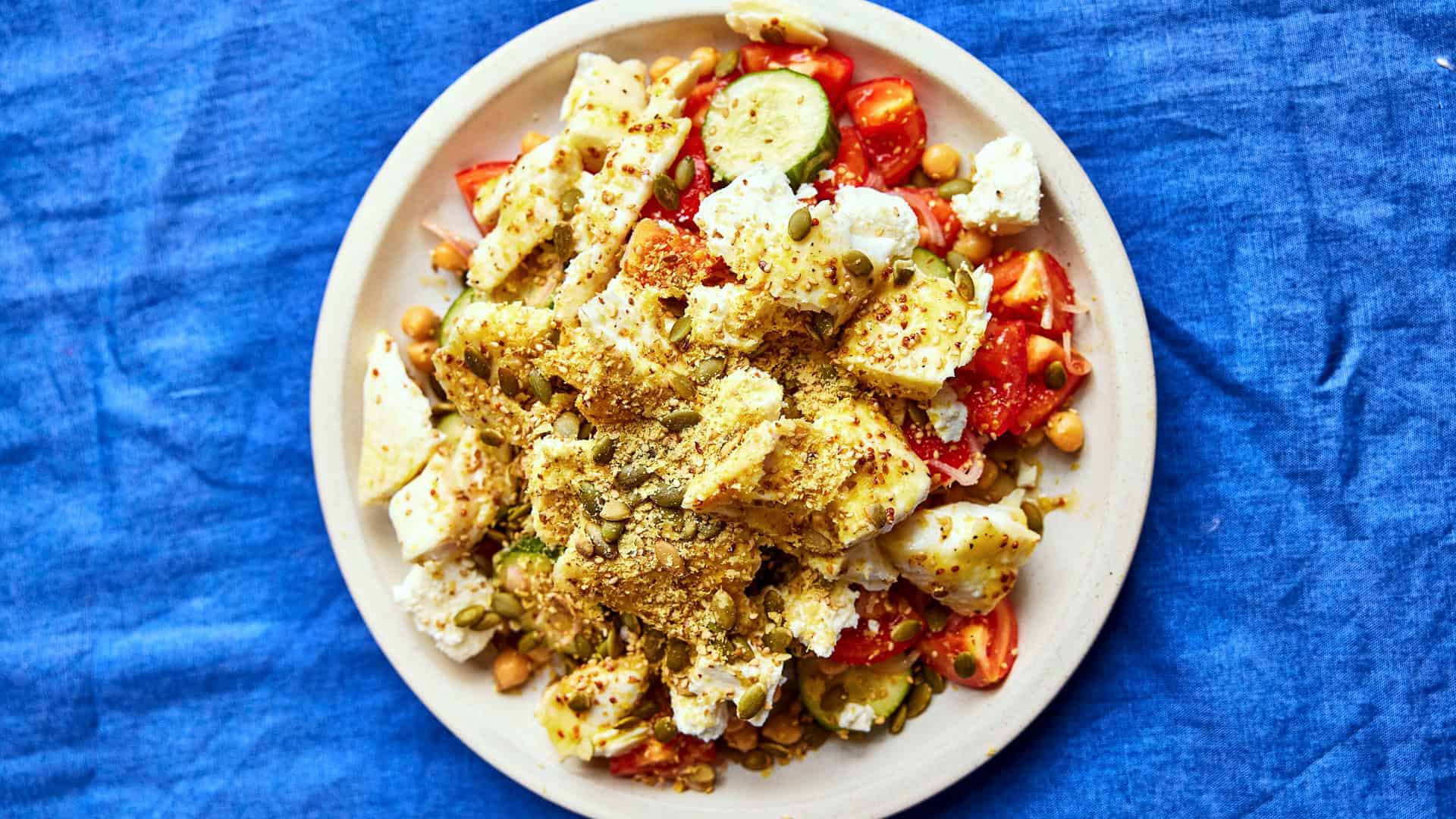 Flaked Wild Halibut Salad with a Crunchy Seed Topper