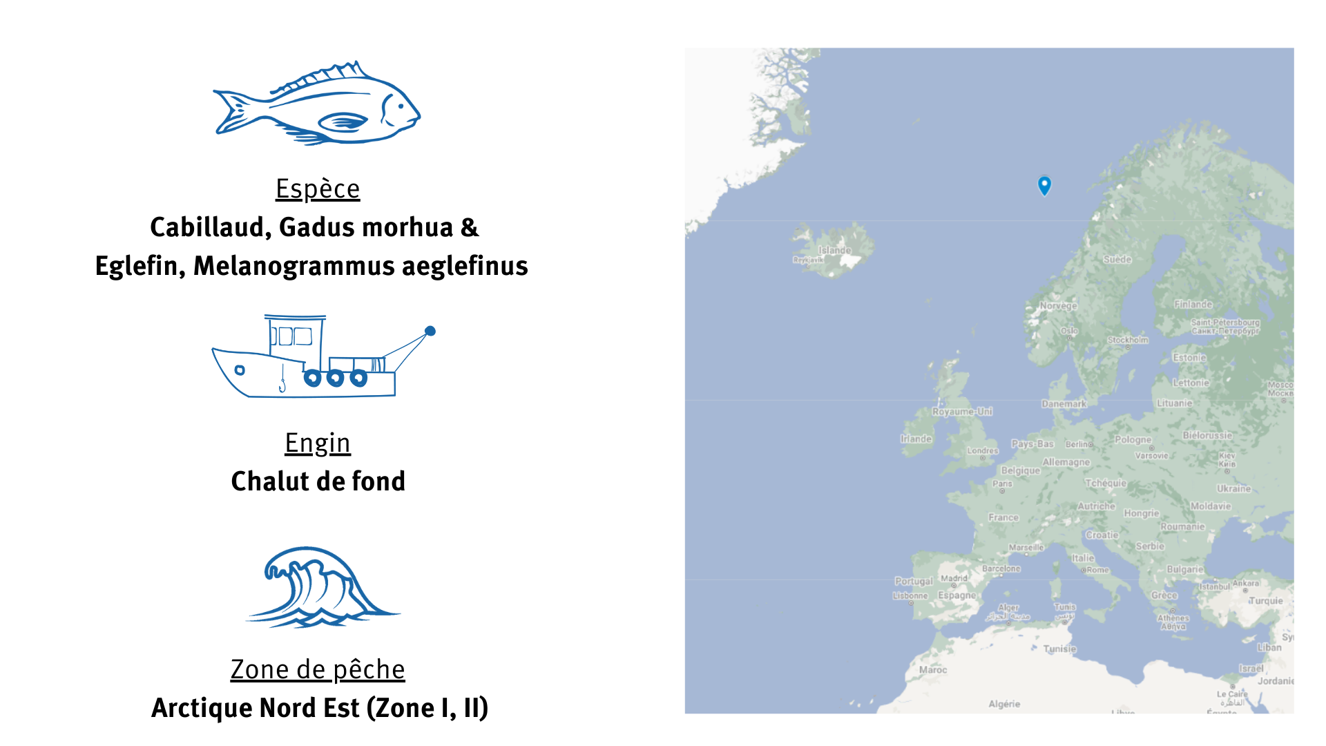 carte de pêche de la pêcherie de cabillaud et d'églefin d'Arctique Nord-Est