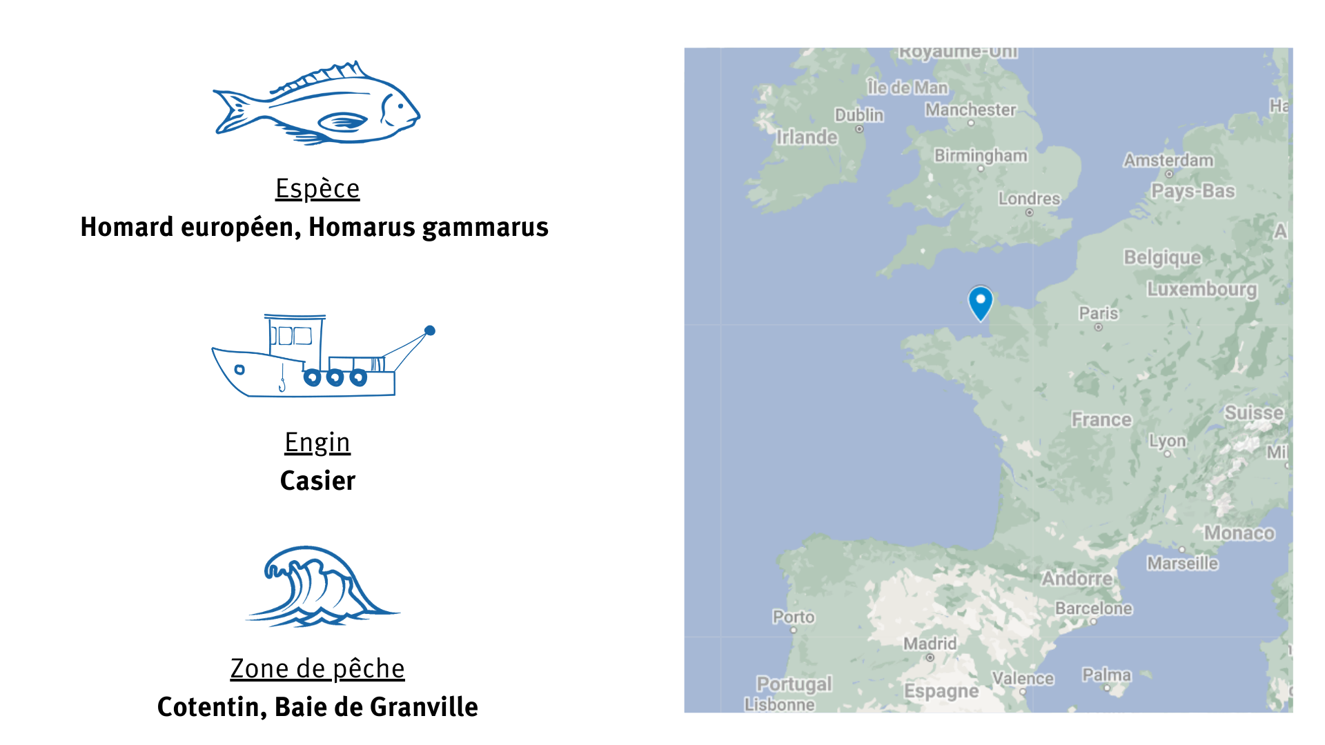 Fiche pêcherie de homard du Cotentin et de Jersey carte