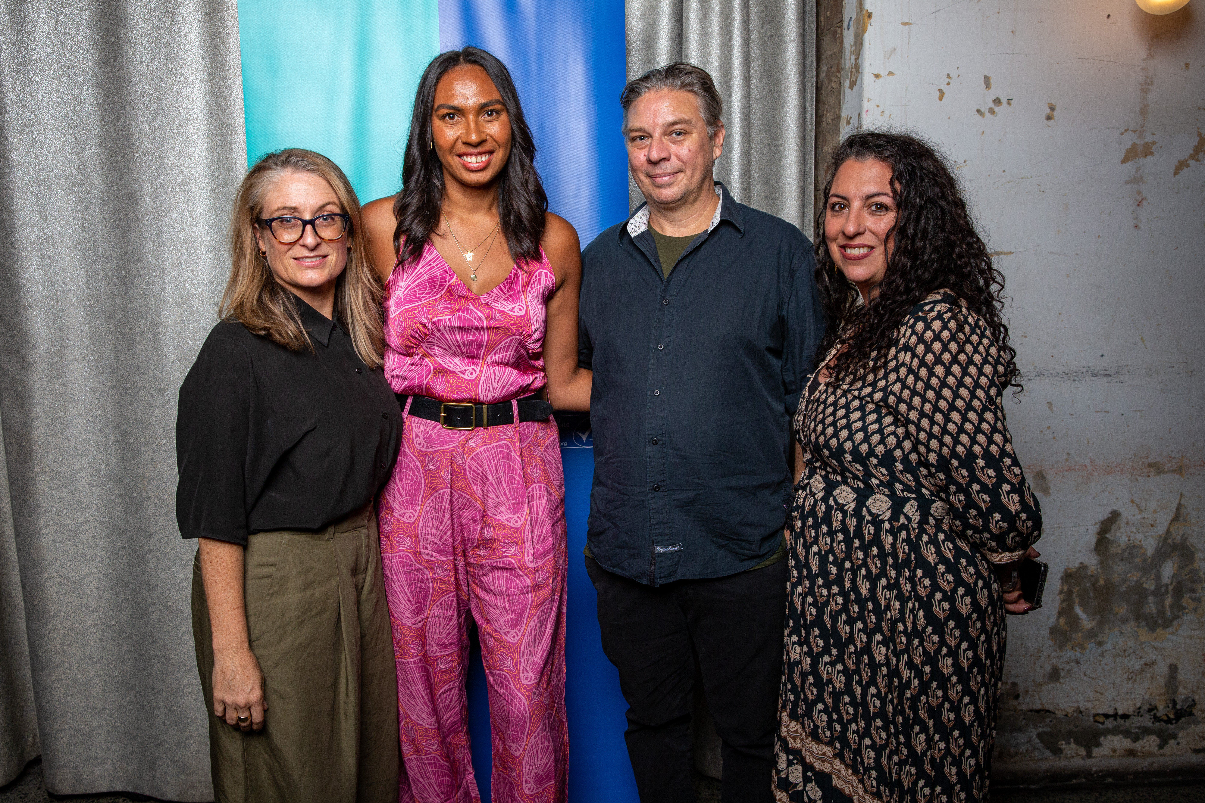 Liandra (centre left) with guests from the Australian National Maritime Museum, Katie Vajda (left), Matthew Poll (centre right), and Chi Chi Menendez from ASC (right)