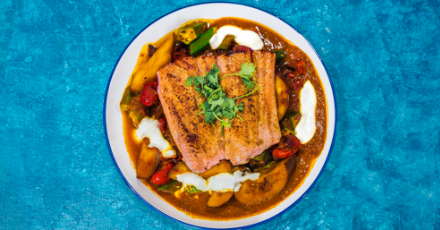 Tomato Curry Salmon with Okra and Eggplant - 05