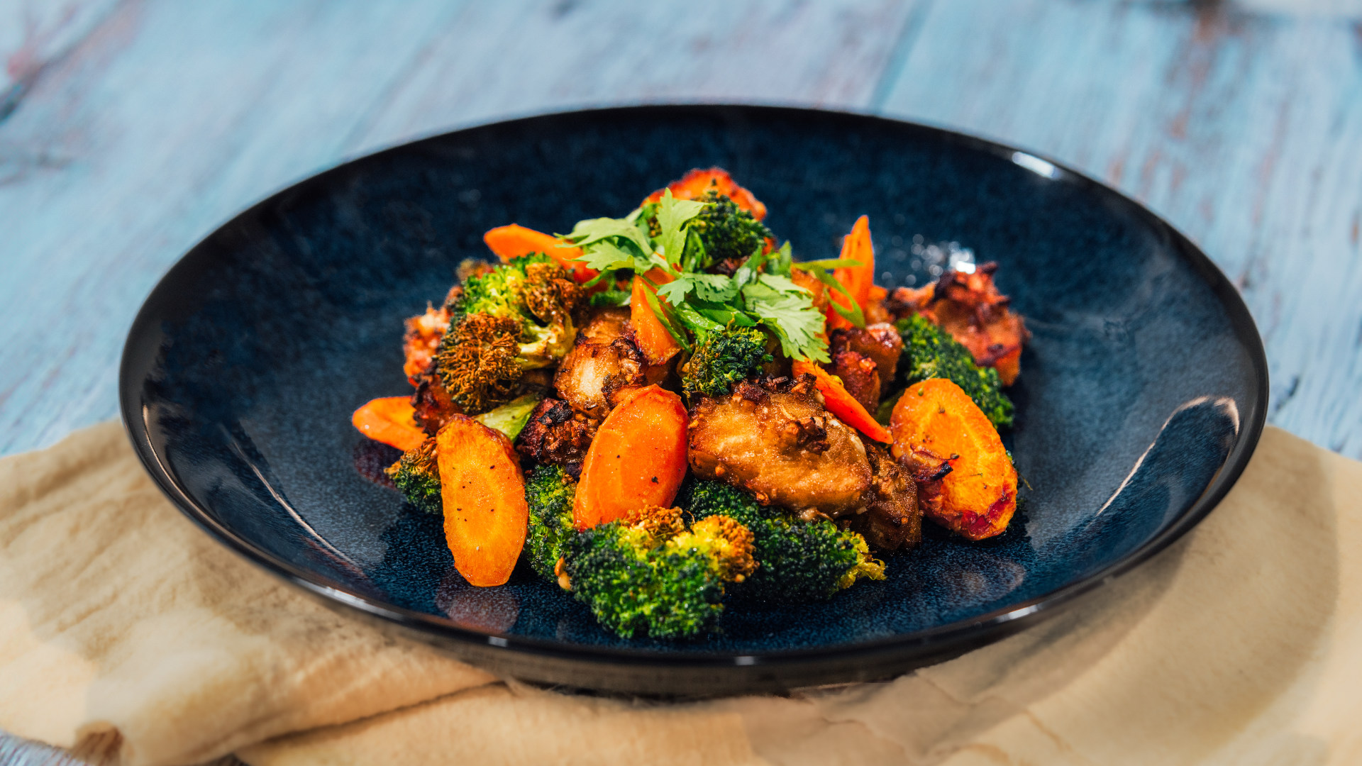 Air Fried Garlic and Ginger Cod with Broccoli and Carrots