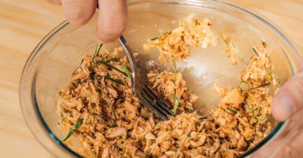 Air Fried Garlic Tuna Nuggets with Lemongrass and Lime Leaves