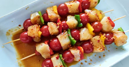 Grilled fish skewers with Asian marinade