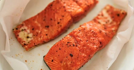 Herbed Wild Salmon with Creme Fraiche and Spring veggies