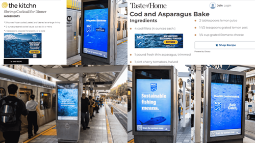 Sustainable Seafood Means More-min Collage of MSC ads at train stations and on recipe websites