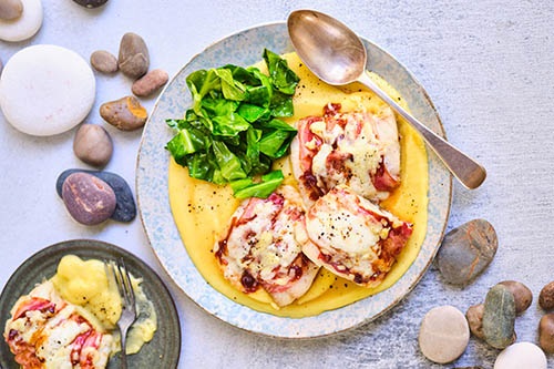 Coley with cheesy polenta